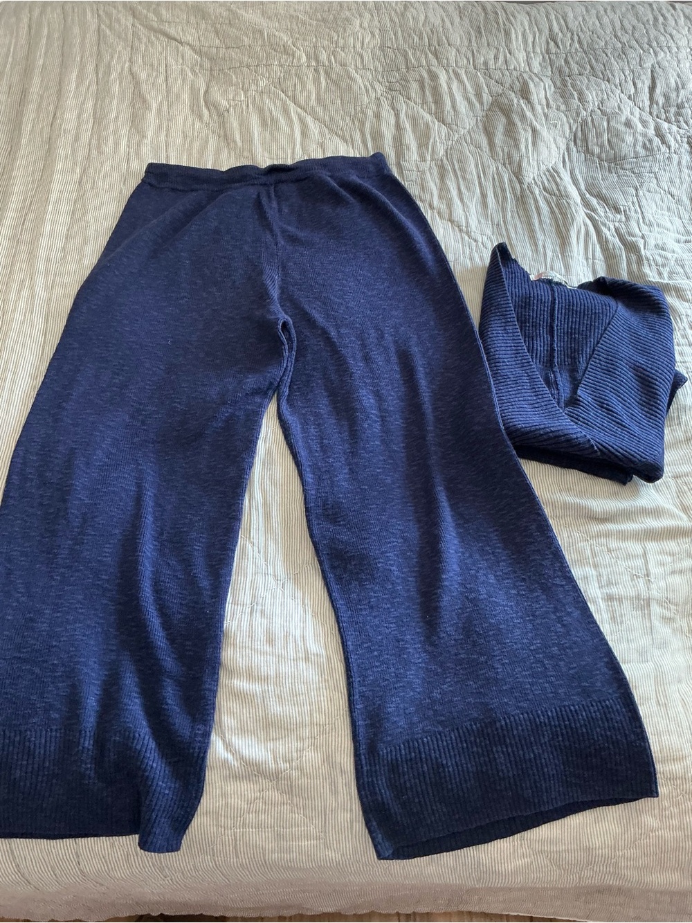 Navy Wide-Leg Knit Pants